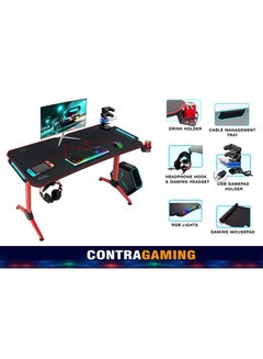 Buy ContraGaming by Gaming Table MY 1160 Red RGB Lighting with Gamepad Holder USB Holder Cable Management with Carbon Fiber Top with AM K5 Pro Headset Combo in UAE