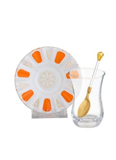 Buy 18-Piece Turkish Glass Tea Set Orange Color in Saudi Arabia