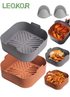 Buy Silicone Air Fryer Basket Liners Square, 2Pcs Reusable Air Fryer Silicone Pots with 2 Silicone Hand Clips, Food Safe Air fryers Oven Accessories 8.5Inch in Saudi Arabia