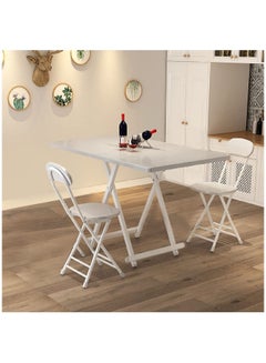 Buy Folding Table & 2 Chairs Set Portable & No Assembly Required, 3 Pieces, White, 120 x 74 x 60 cm in UAE