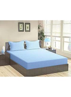 Buy HOTEL COLLECTION Stripe Light Blue Single Fitted Sheet 90 x 190 cm with Single Pillow Case in UAE