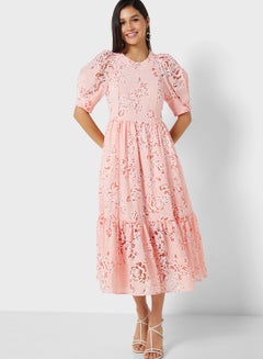 Buy Puff Sleeve Floral Printed Tiered Dress in UAE