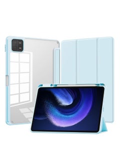 اشتري Transparent Hard Shell Back Trifold Smart Cover Protective Slim Case for Xiaomi Mi Pad 6 /Pad 6 Pro Blue في الامارات