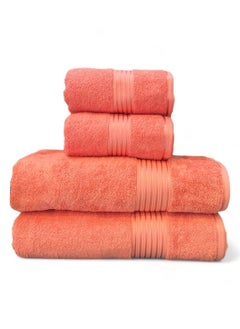 Buy 4-Piece 100% Cotton 550 GSM Quick Dry Highly Absorbent Thick Hand Soft Hotel Quality For BathTowel Set 85x170cm Peach in Saudi Arabia