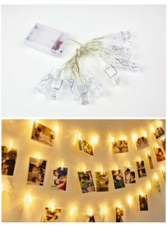 اشتري LED Photo Clips String Lights Battery Operated Fairy String Lights with 10 Clips for Hanging Photos Pictures Cards Memos, Warm White Decoration Light for Christmas Bedroom Wedding (2M) في الامارات