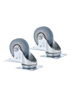 Buy 2-Piece 75mm Grey Rubber Caster - Swivel with Brake - Plate in Saudi Arabia