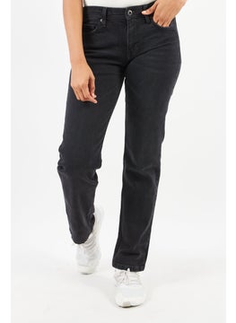 Buy Women Straight Fit Solid Denim Jeans, Black in Saudi Arabia