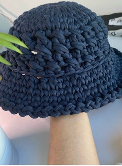 Buy Braided Bucket Summer Beach Hat Navy Blue in UAE