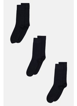 Buy Men 3 Pair Textured Formal Socks, Navy Blue in Saudi Arabia