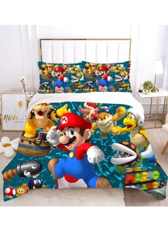 Buy Cartoon Mario pattern bedding three-piece set of soft microfiber polyester sheets including quilt cover and two pillowcases (size 150cmX200cm) in Saudi Arabia