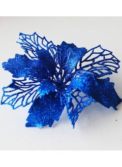 اشتري 12 Pcs Glitter Poinsettia Flowers Artificial - Christmas Blue Poinsettia Decorations Tree Flowers Ornaments for Xmas/Holiday/Seasonal/Wedding Decor Blue في الامارات