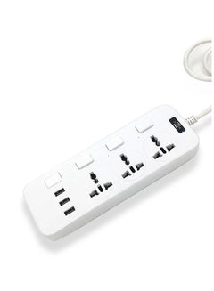 Buy Independent Switch Socket 3 Plug Surge 3 USB Ports With 1.8 Meters Cord Length White in UAE