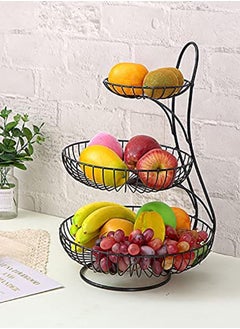 Buy Tabletop Fruit Basket,Kitchen Table Counter Organizer Removable Vegetables Storage Metal Stand,Stackable Modern Fruit Basket Stand (Black, 3 Tier) in UAE