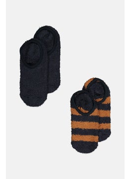 Buy Kids Girl 2 Pairs Textured Slipper Socks, Navy/Brown in UAE