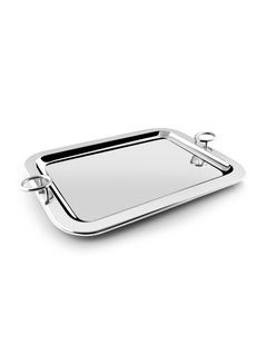 Buy Stainless Steel Serving Tray with Round Handle Silver in UAE