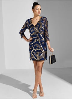 Buy V-Neck Sequin Dress in UAE