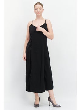 Buy Women Plain Satin Midi Dress, Black in UAE