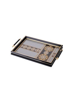 Buy Black Wooden Serving Tray With 3D Design Floor And Black Golden Hand in Saudi Arabia