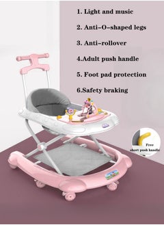 Buy Multifunctional Sit-On Anti-O-Leg Rollover Baby Walker Stroller With Music Box, Long And Short Push Handle, And Foot Pad - Pink in Saudi Arabia