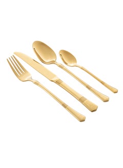 Buy Set of stainless steel spoons, forks and knives, 24 pieces, gold in Saudi Arabia