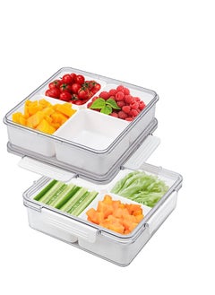 اشتري Veggie Tray with Lid, Reusable Serving Tray with 4 Compartments, Square Plastic Divided Serving Tray with Lid, with 4 Removable Boxes, Hot Pot Serving Platter for Snack, Fruit, Veggie, Candies 2Pack في الامارات