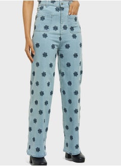 Buy Pocket Detail Floral Jeans in UAE