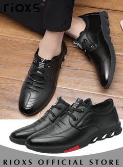 Buy Men's Business Formal Casual Leather Shoes Lace-Up Round Toe Fashion Oxford Shoes With Low Heel in Saudi Arabia