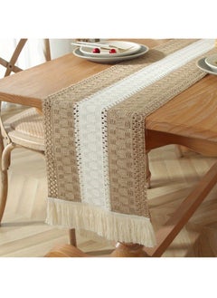 Buy Tablecloth - Table Runner with Tassels Cotton Hessian, Splicing Cotton Linen Table Runners, Soft Table Runner for Festive Wedding Table Decoration Brown 12*70.9inch in UAE