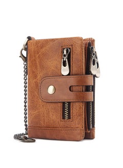 Buy Chain Wallet for Men Genuine Leather Wallet Zipper Bifold Wallet Wallets for Men, with 14 Card Holder and Coin Pocket Portable Large Capacity Lightweight Wallet Business Waterproof Leather Zipper Card in Saudi Arabia