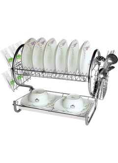 Buy Delcasa 2 layer Iron Dish Rack- DC3029/ Organizer for Kitchen to Keep 13 Plates, Bowls, Glasses, Cups, Cutlery/ Drying Stand with a PP Drain Tray in UAE