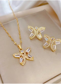 Buy Elegant Stainless Steel Gold Plated Necklace & Earrings Jewellery Set For Women in Saudi Arabia