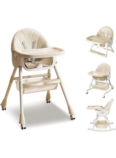 Buy Baby High Chair, 4 In 1 Folding Recline Feeding Seat Height Adjustable Child Feeding Chair, Multifunctional Baby Dining Chair with Removable Double Compartment Plate in Saudi Arabia