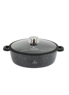 اشتري 28cm (3.9 Liter) LIFE SMILE Shallow Pot - Multi Layer Non Stick Granite Coating 100% PFOA Free - Glass Lid With Silicone Rim - Detachable Silicone Handles - Oven Safe Frying Pan في الامارات