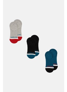 اشتري Men 3 Pairs Round Invisible Socks, Black/Grey/Teal في السعودية