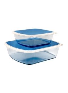 اشتري Glass Airtight Food Container Lid | Borosilicate Glass Casserole Rectangle 2pc with Lid 1.2L / 2.9L | By Home Smart في الامارات