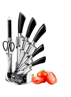 اشتري 7 Piece Kitchen Knife Set whit stand Knife Sharpener and Scissors Ergonomic Non Slip Handles Laser Cut Blade Sharpness Chef Quality Stainless Steel في الامارات