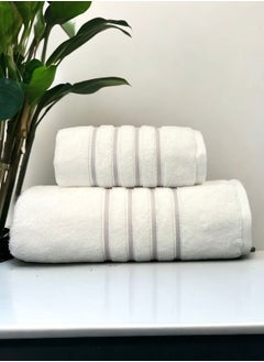 Buy 2 Pcs Luxurious And Soft Beach Towel Set 600GSM Bath Towel (70x140cm) Face Towel (50x90cm) Set Of 2 in Saudi Arabia