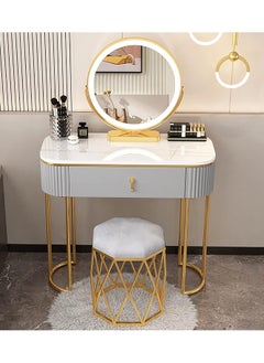 اشتري Dressing Tables Home Vanity Desk, Makeup Vanity Set with Ergonomic Padded Stool, Dressing Table with LED Lighted Mirror for Girls Bedroom Furniture في الامارات