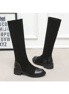 Buy 2023 Autumn Winter Mid-Calf Womens Boots with Chunky HeelBlack single lining Black single lining in UAE