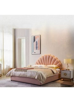 Buy MDF, Swedish Wood and Velvet Single Bed -  100x200x140 cm  - Pink in Saudi Arabia