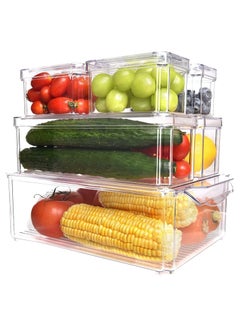 Buy 7-piece transparent stackable plastic refrigerator storage box with cover in UAE