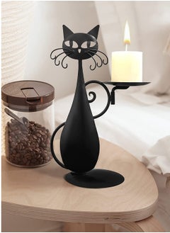 اشتري Black Cat Candle Holder for Pillar Candles Led Flameless Candles, Retro Rustic Farmhouse Metal Decor - Ideal for Centerpieces, Dining Tables, and Housewarming Gifts في الامارات