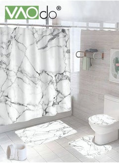 Buy 4PCS Printed Shower Curtain Set Polyester Gray Black Marble Pattern Thickened Shower Curtain Set Includes Floor Mat Toilet Seat Cover Anti-skid Pad at The Bottom of Toilet Ring and Shower Curtain in Saudi Arabia