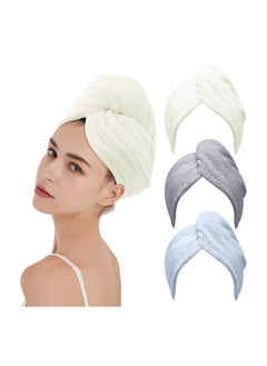 Buy 3 Packs Microfiber Hair Towel Turbans Wrap Anti Frizz Quick Drying Absorbent and Lightweight in UAE