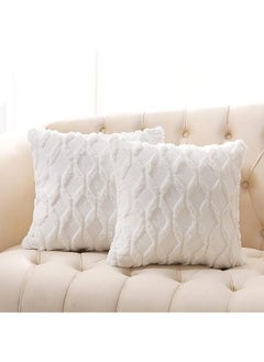 اشتري Pack of 2 Faux Wool Throw Pillow Covers 18x18 Inches Decorative Farmhouse Velvet Couch Pillow Case Soft Plush Square Boho Cushion Pillowcase, White في الامارات