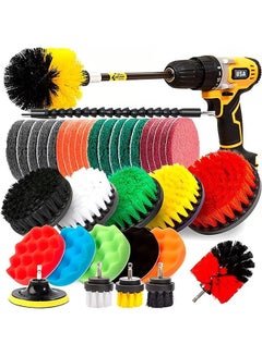 Buy 37 Pcs Drill Brush Attachments Set,Scrub Pads & Sponge, Drill Scrub Pads/Tile Sponge, Power Scrubber Drill Cleaning Brush Kit with Long Extension for Cleaning Bathroom in Saudi Arabia