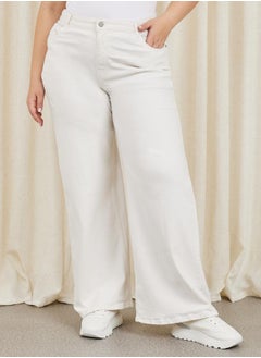 اشتري Plus Size Wide Leg Jeans with Pocket Construct في السعودية