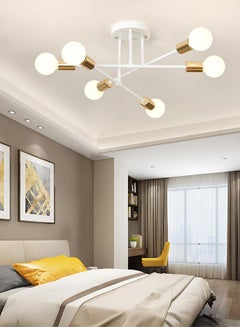اشتري Chandelier, Modern Ceiling Lighting, 6 Lights E27 Adjustable Industrial Mount Pendant Light Fixture for Kitchen, Living Room , Dining Room, Bedroom Foyer, White Gold, Bulbs Not Included في السعودية