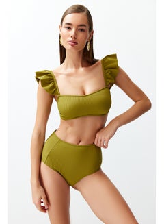 Buy Green Bralette Ruffled Textured High Waist Bikini Set TBESS22BT0049 in Egypt