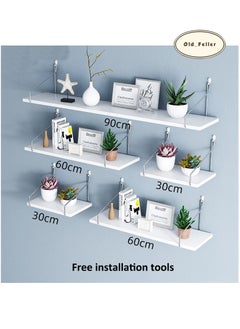 اشتري مجموعة أرفف الكتب المنزلية مكونة من 5 قطع، أرفف عائمة للتعليق على الحائط، أرفف خشبية مع أقواس معدنية، منظمات حائط معلقة للمنزل، لون أبيض، أداة تركيب مجانية في السعودية
